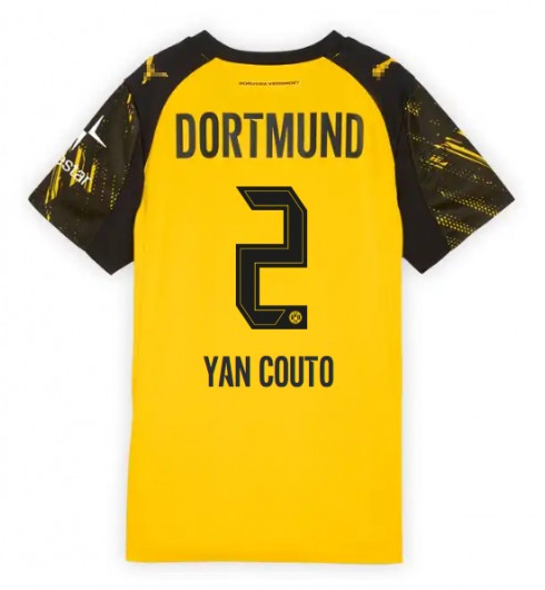 Borussia Dortmund Yan Couto #2 Domácí Dres pro Dámské 2025-26 Krátký Rukáv Borussia Dortmund Yan Couto #2 Domácí Dres pro Dámské 2025-26 Krátký Rukáv